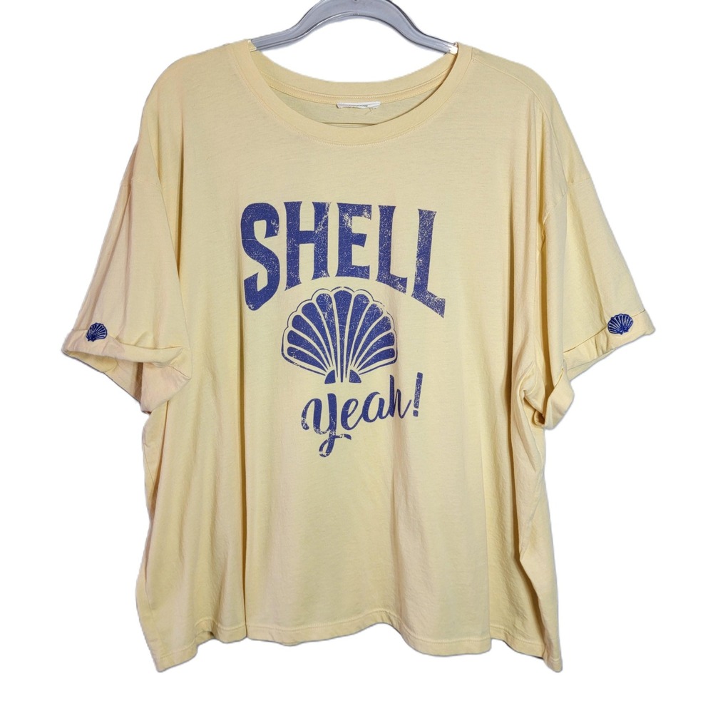 Maurices Shell Yeah Graphic Tee Yellow Beach Nautical Plus Size 2X Short Sleeve